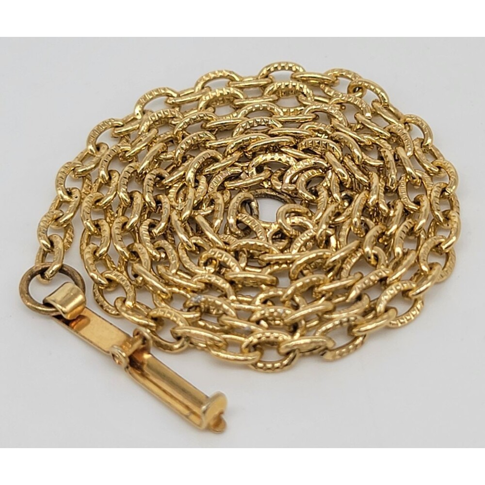 Gold Tone Textured Oval Cable Box Chain Necklace 20.5" Unmarked Vintage Shiny!
